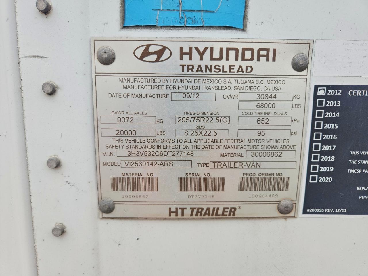 2013 Hyundai Translead Inc 2013 Hyundai Translead VI2530142-ARS DRY Van Trail