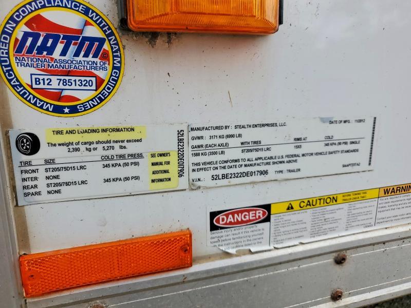 2013 Stealth LTH SAAP723TA2 Enclosed Cargo Snowmobile Trailer