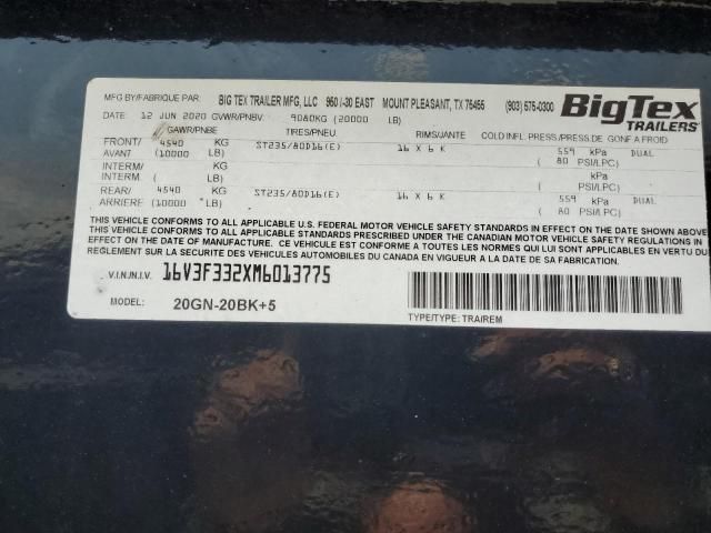 2021 Big Tex 20GN-20BK+5 Equipment Trailer