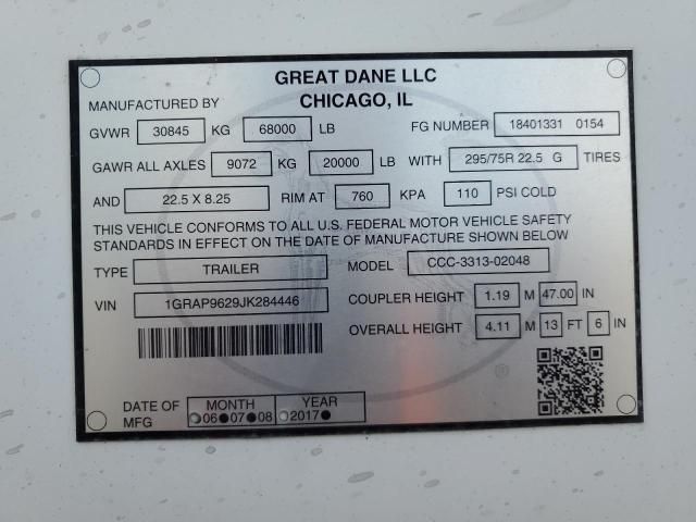2018 Great Dane 2015 Great Dane CCC-3313-02048 DRY Van Trailer