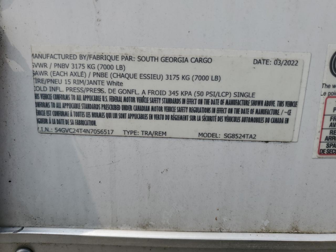 2022 South Georgia Cargo SG8524TA2 Enclosed Cargo Trailer