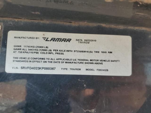 2019 Lamar FD024028 Equipment Trailer