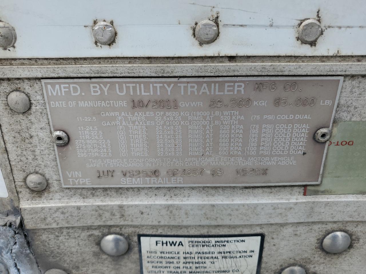2012 Utility VS2DX DRY Van Trailer