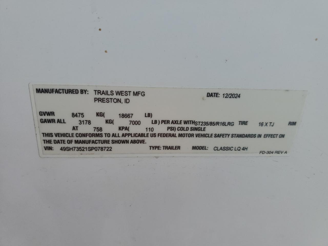 2025 Trails West Classic LQ 4H Horse Trailer