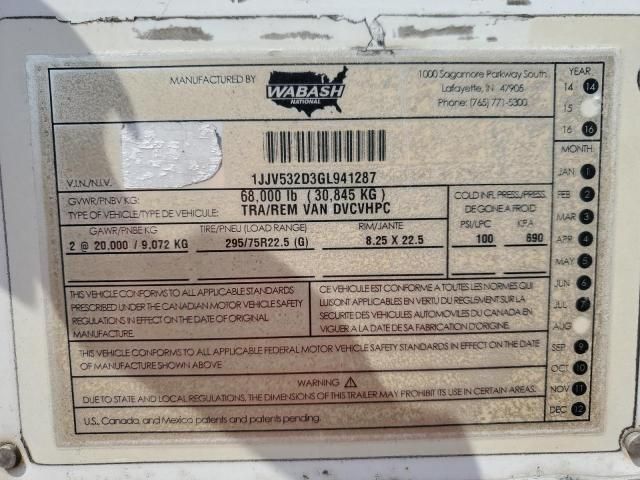2016 Wabash Dvcvhpc DRY Van Trailer