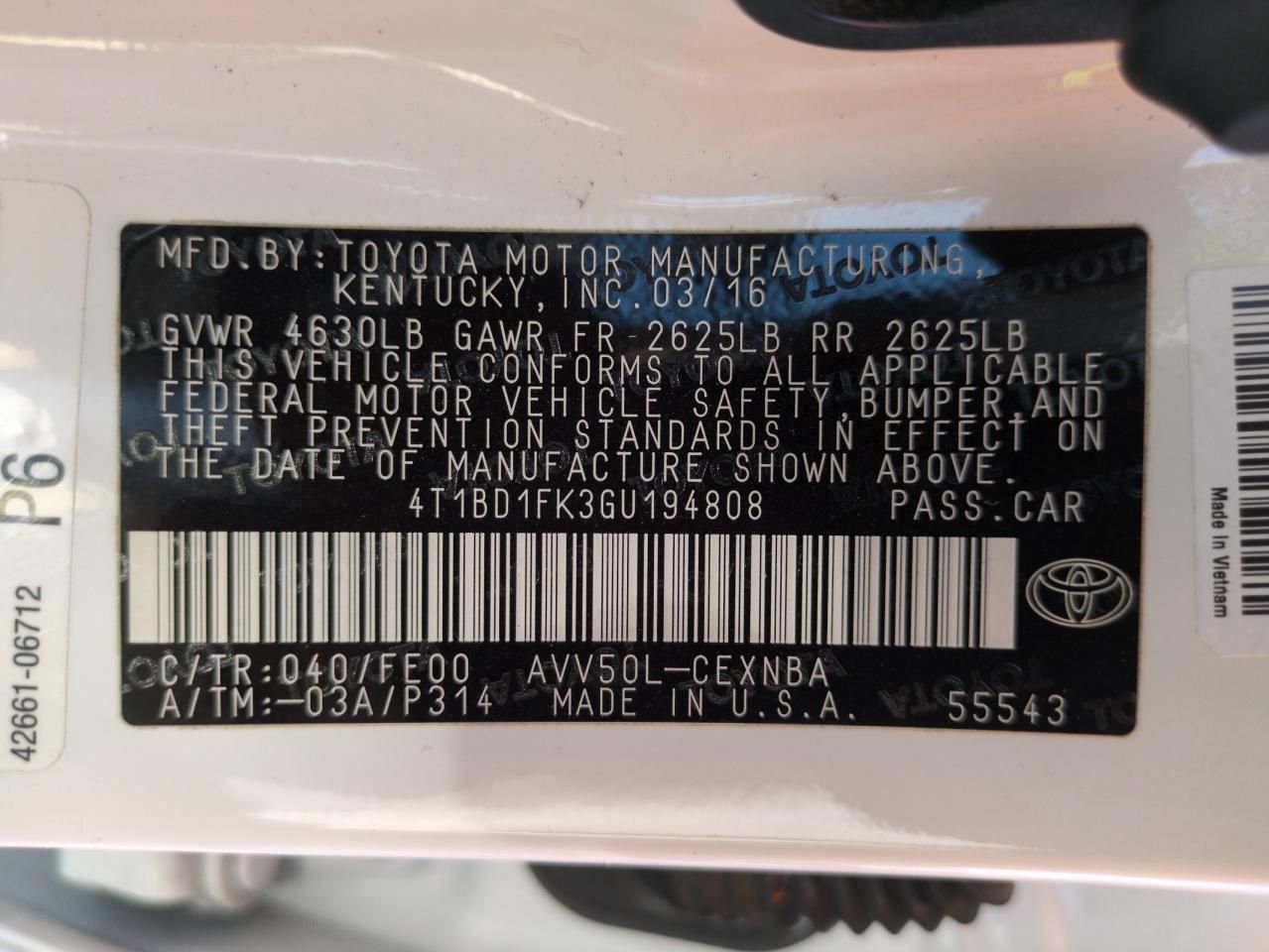 2016 Toyota Camry Hybrid