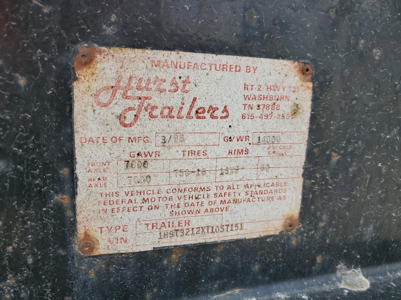 1996 Hurst Trailers T Trailers Equipment Trailer