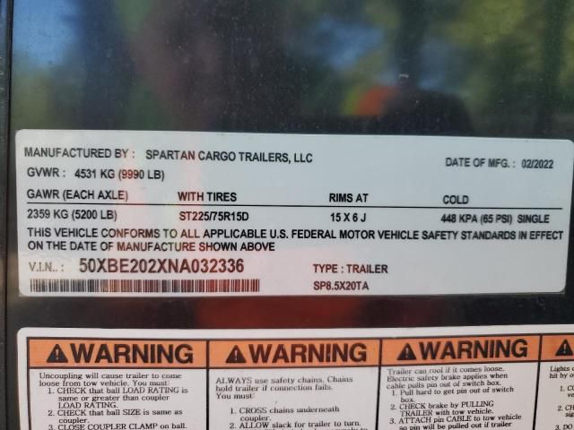 2022 Spartan Cargo SP8.5X20TA Enclosed Cargo Trailer