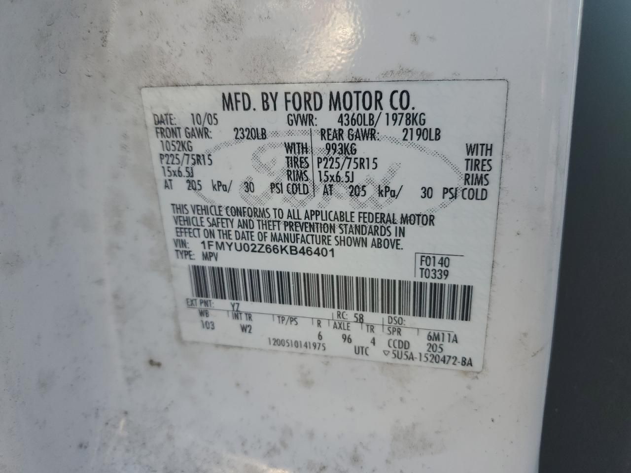 2006 Ford Escape xls