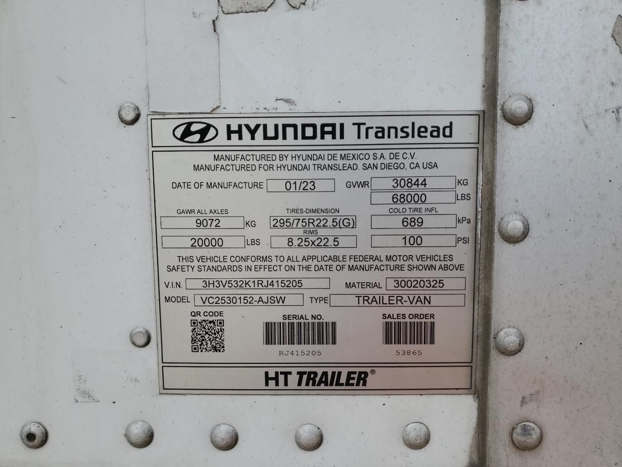 2024 Hyundai Translead VC2530152-AJSW DRY Van Trailer