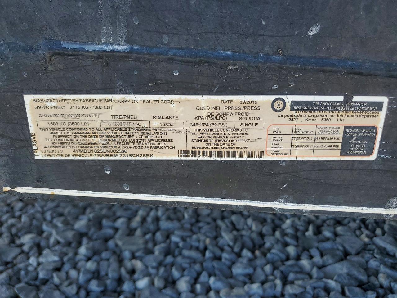 2020 Patriot 2020 CARRY-ON 7X16CH2BRK Equipment Trailer