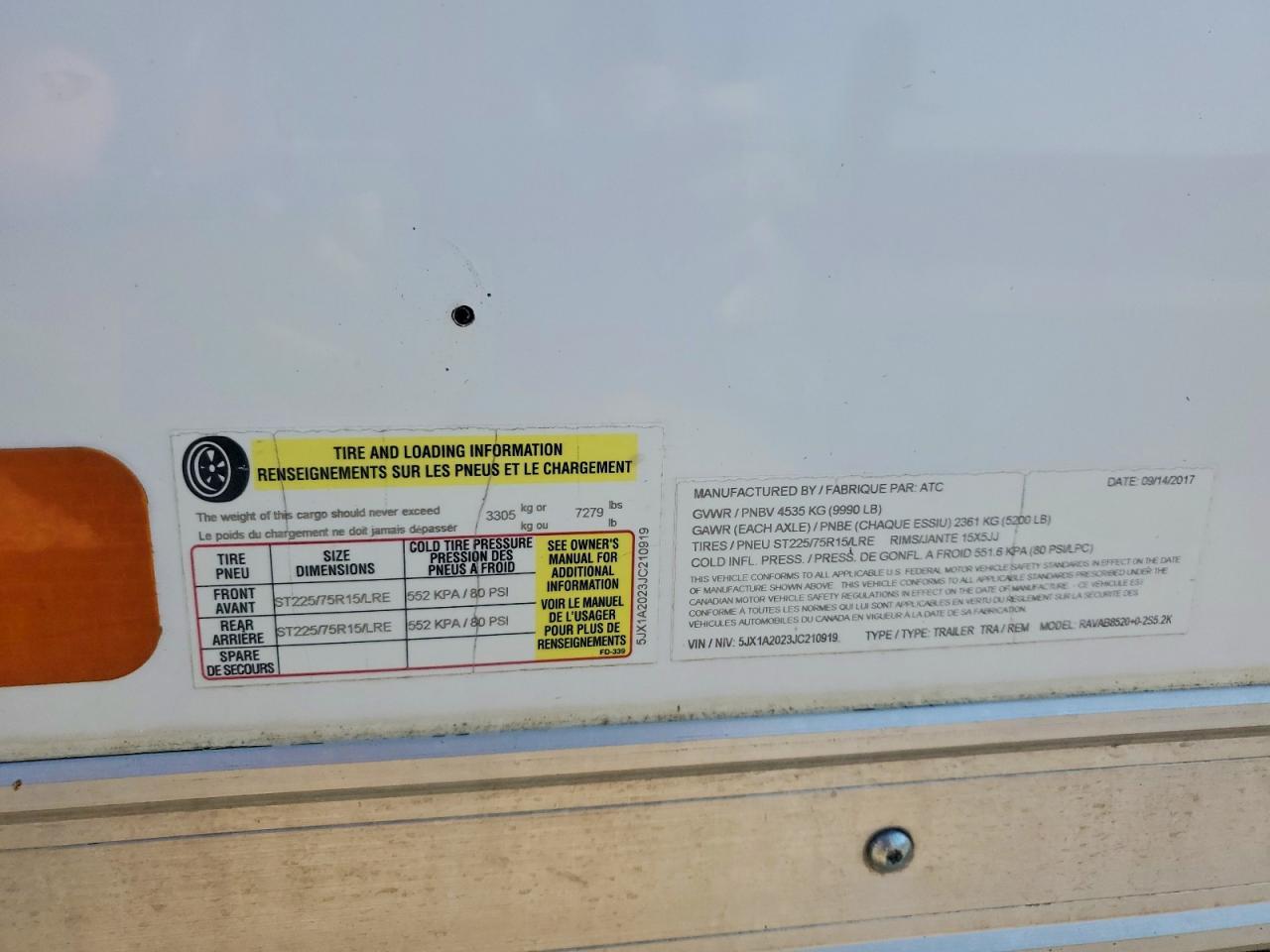2018 Aluminum Trailer Co 2018 ATC RAVAB8520+0-2S5.2K Enclosed Cargo Trailer