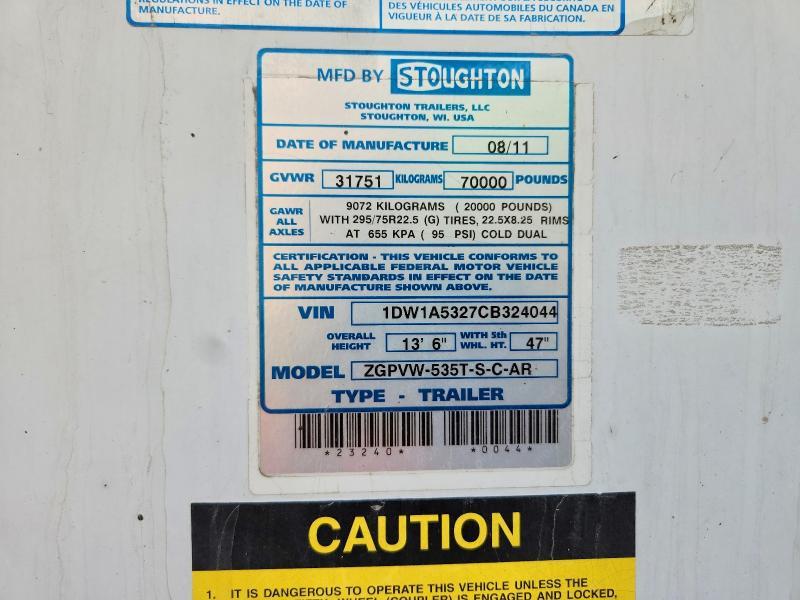 2012 Stoughton Zgpvw-535T-S-C-AR DRY Van Trailer