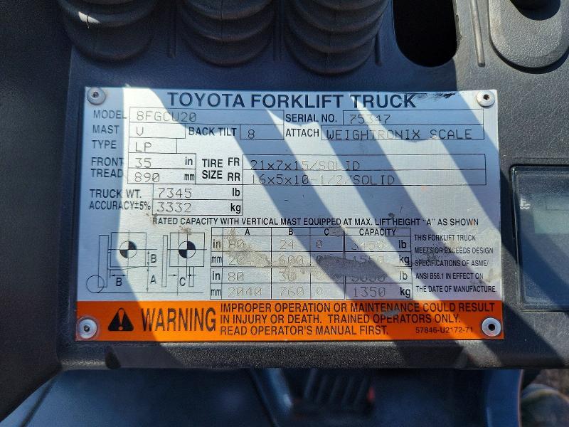 2016 Toyota 8FGCU20 Forklift
