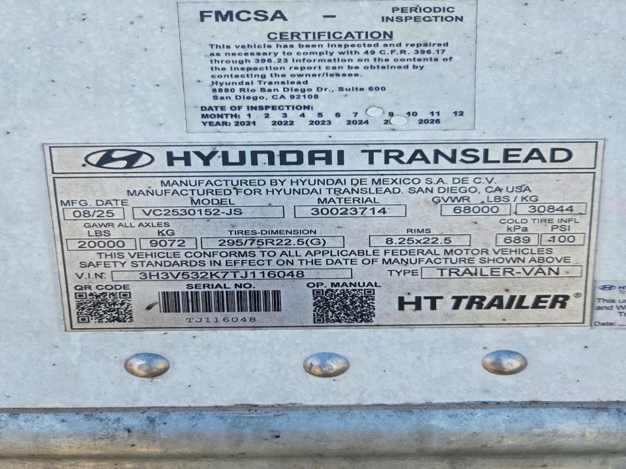 2026 Hyundai Trailers 2026 Hyundai Translead VC2530152-JS DRY Van Traile