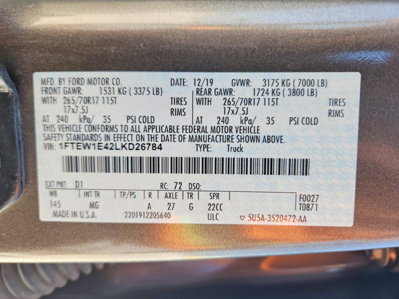 2020 Ford F150 Supercrew
