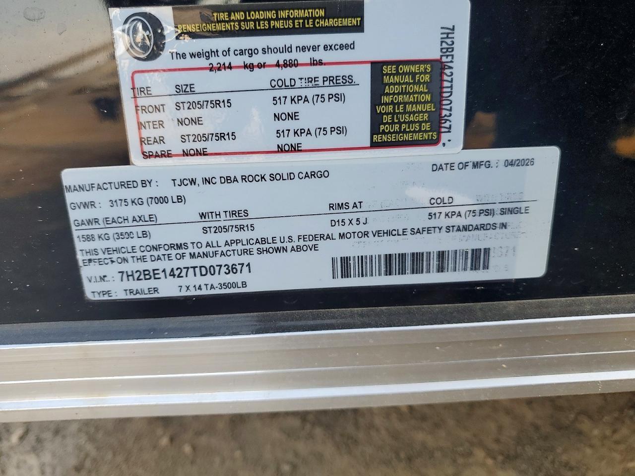 2026 Rock Solid Carg O 7X14TA Enclosed Cargo Trailer
