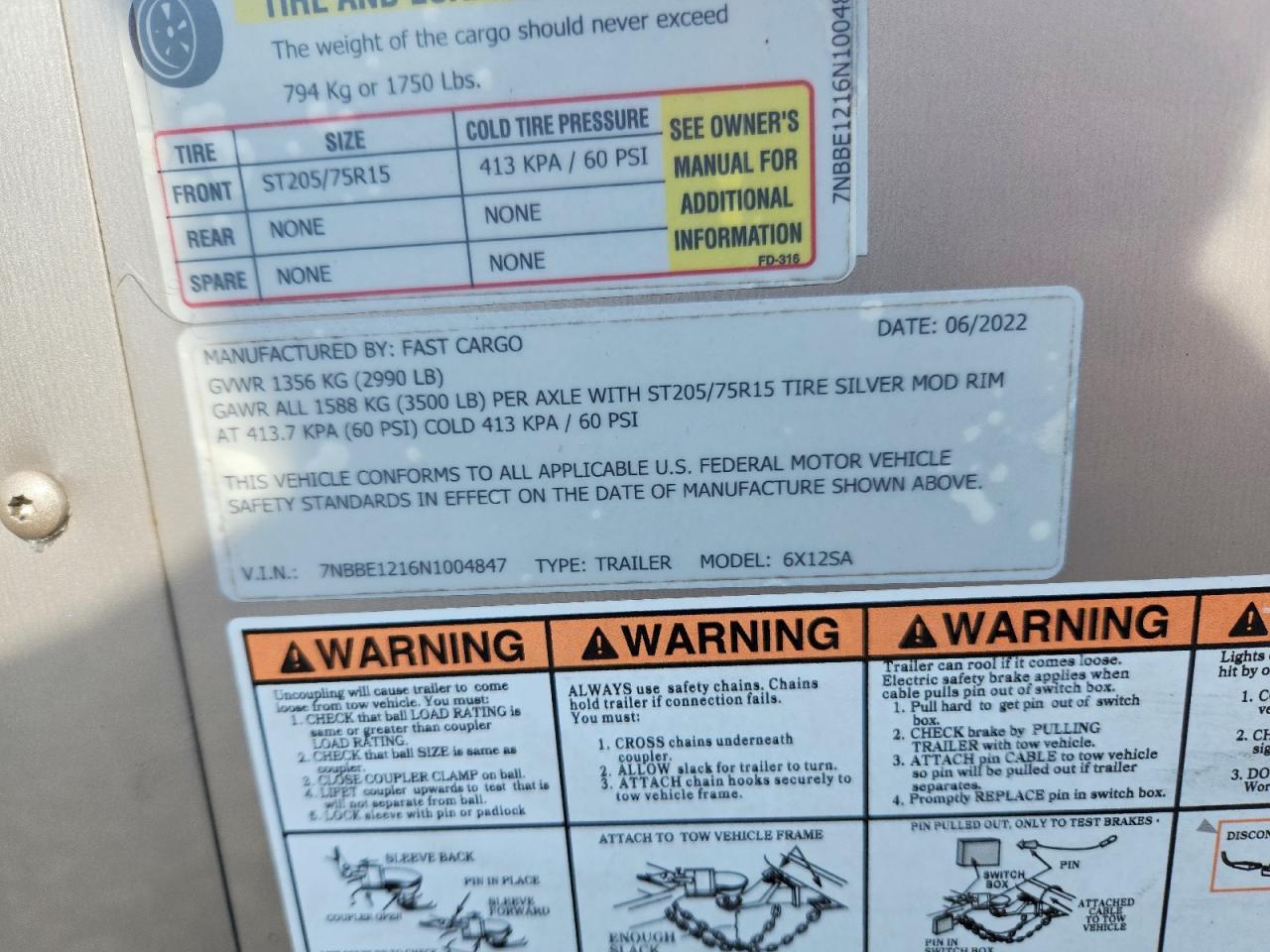 2022 Fast Cargo 6X12SA Enclosed Cargo Trailer