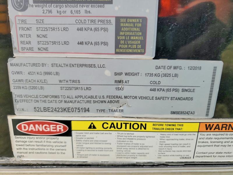 2019 Stealth SMSE8524TA3 Enclosed Cargo Trailer