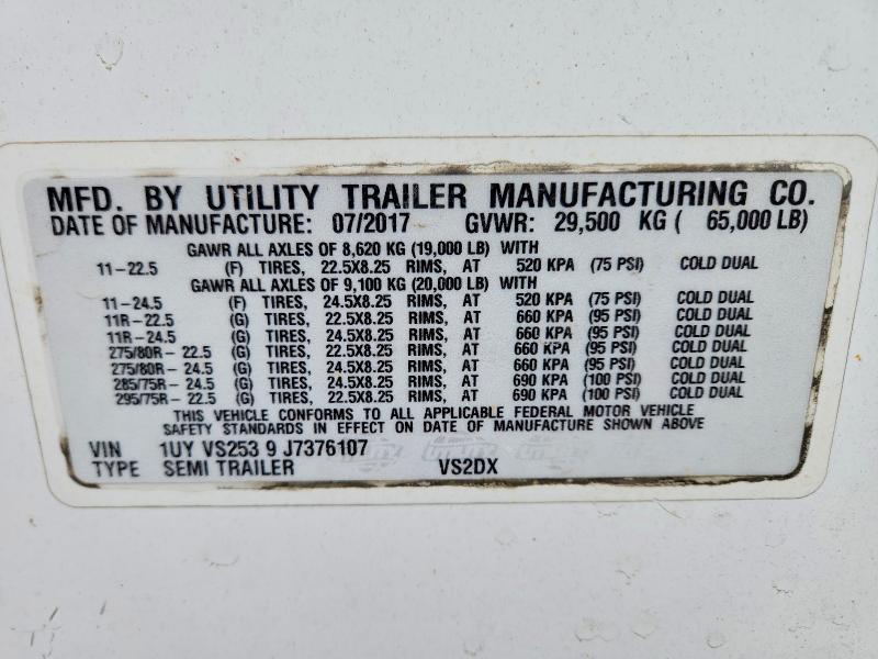 2018 Utility VS2DX DRY Van Trailer