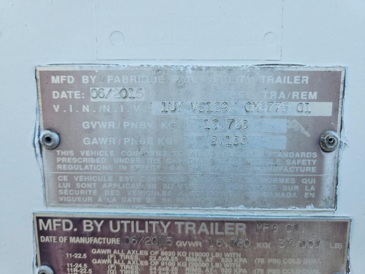 2016 Utility ITY Refrigerated Van Trailer
