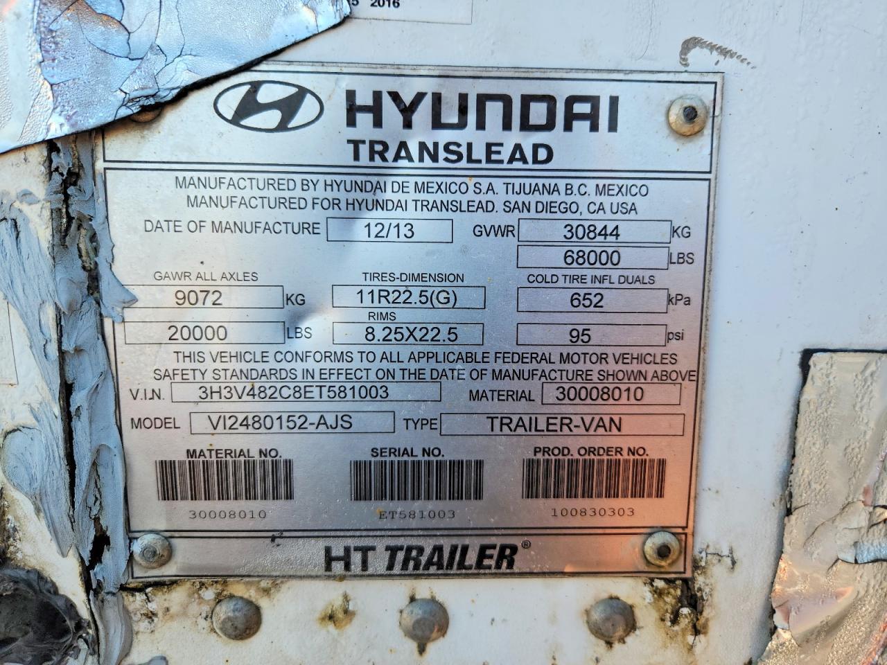2014 Hyundai Translead Inc 2014 Hyundai Translead VI2480152-AJS DRY Van Trail