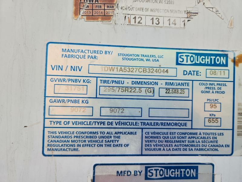 2012 Stoughton Zgpvw-535T-S-C-AR DRY Van Trailer