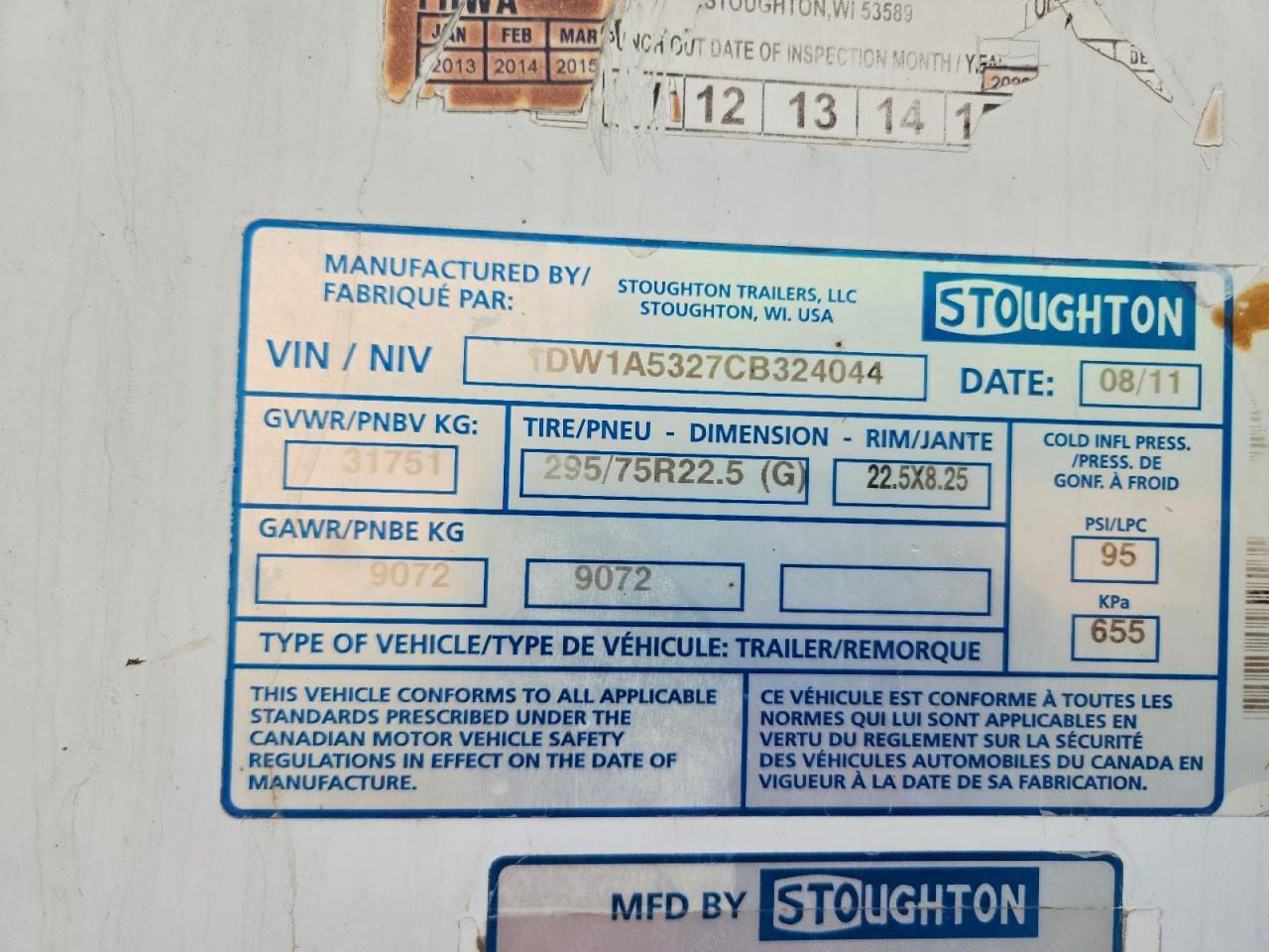 2012 Stoughton Zgpvw-535T-S-C-AR DRY Van Trailer