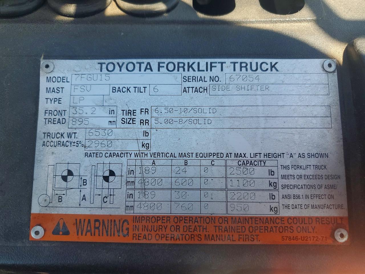 2003 Toyota 7FGU15 Forklift