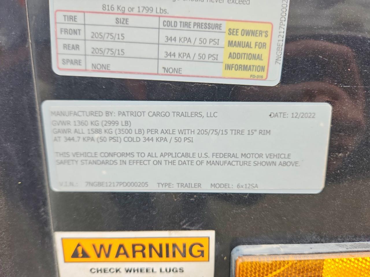 2023 Patriot Cargo 6X12SA Enclosed Cargo Trailer