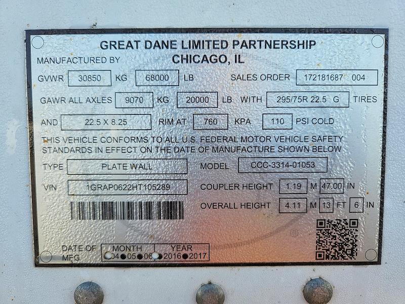 2017 Great Dane CCC-3314-01053 DRY Van Trailer
