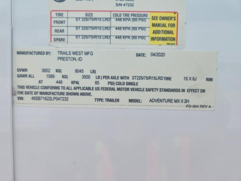 2020 Trails West Mfg 2020 Trail West Adventure MX II 2H Horse Trailer