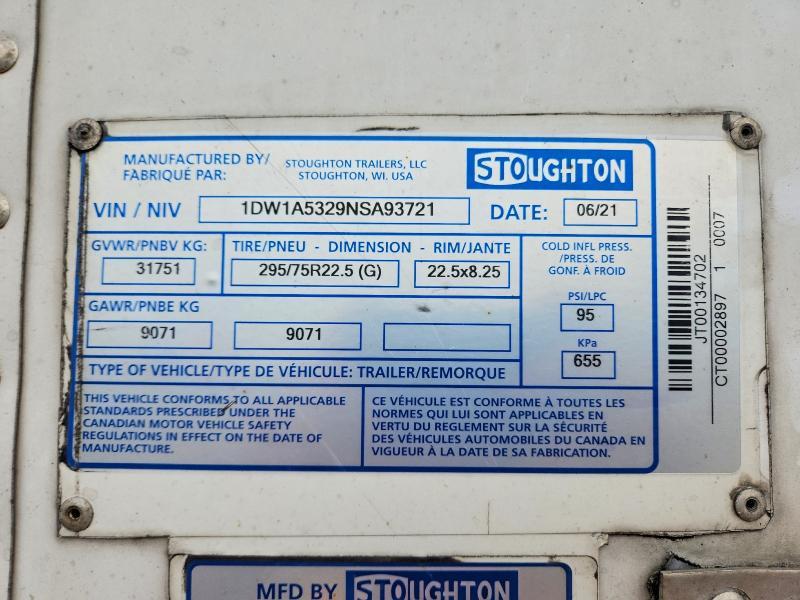 2022 Stoughton 1992 Stoughton ZGPVW-535T-S-C-AR DRY Van Trailer