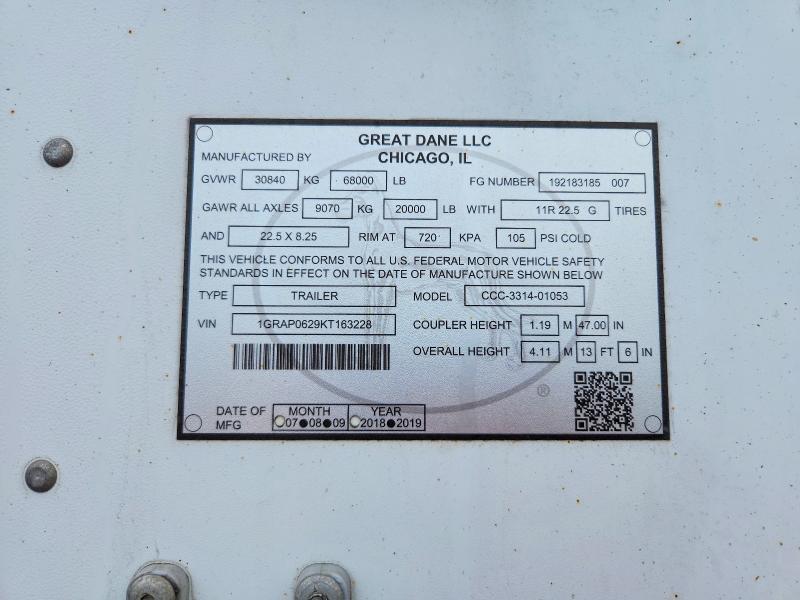 2019 Great Dane CCC-3314-01053 DRY Van Trailer