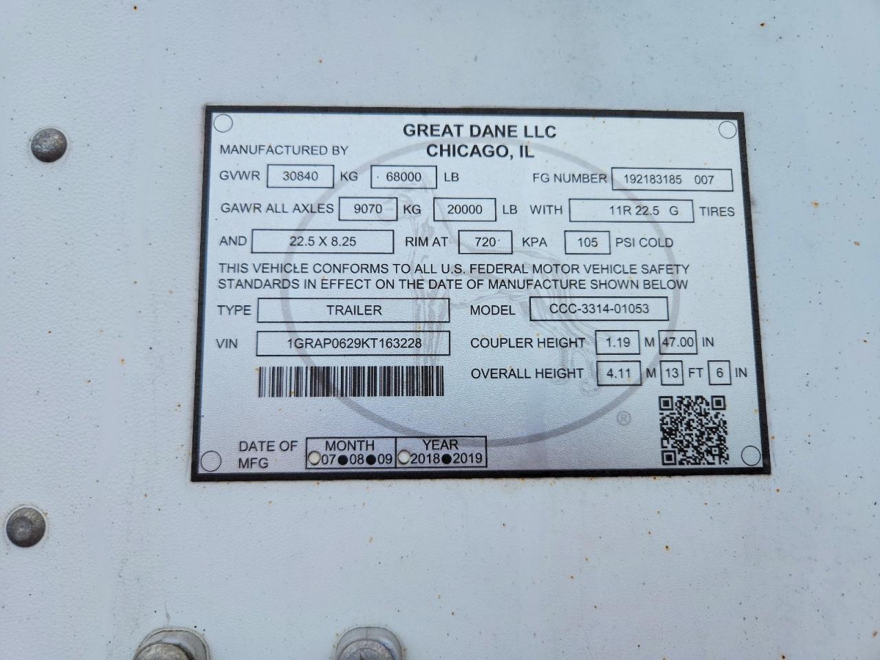 2019 Great Dane CCC-3314-01053 DRY Van Trailer