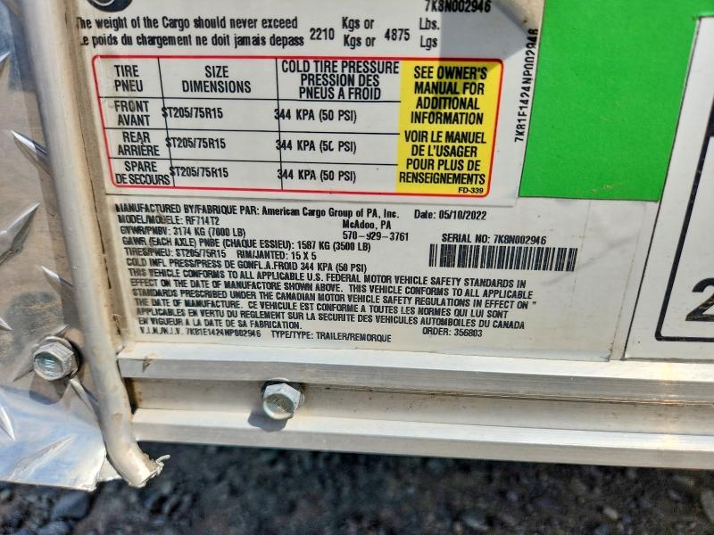 2022 American Cargo Grp Inc 2022 American Cargo RF714T2 Enclosed Cargo Trailer