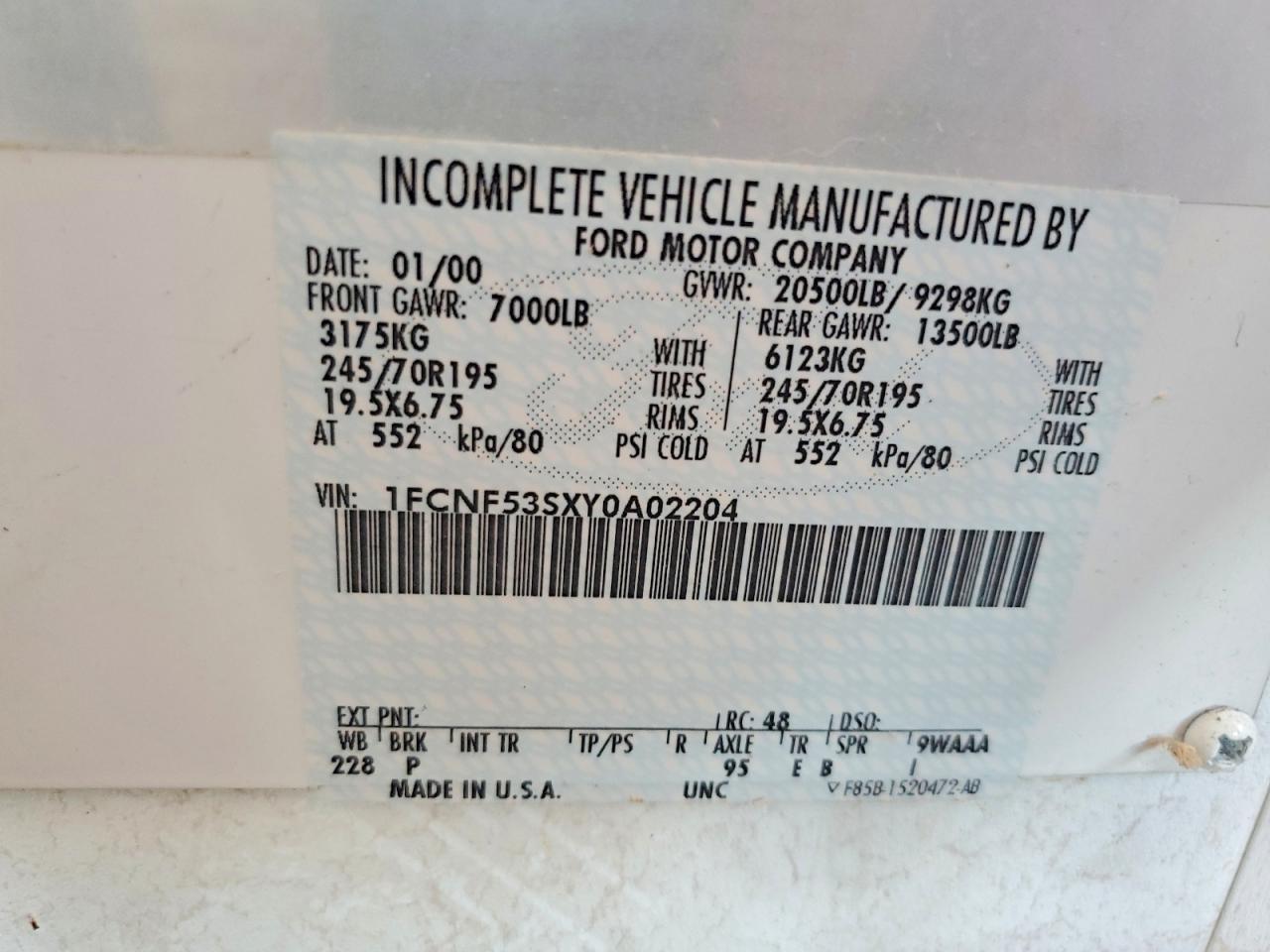 2000 Ford F550 Super Duty Stripped Chassis