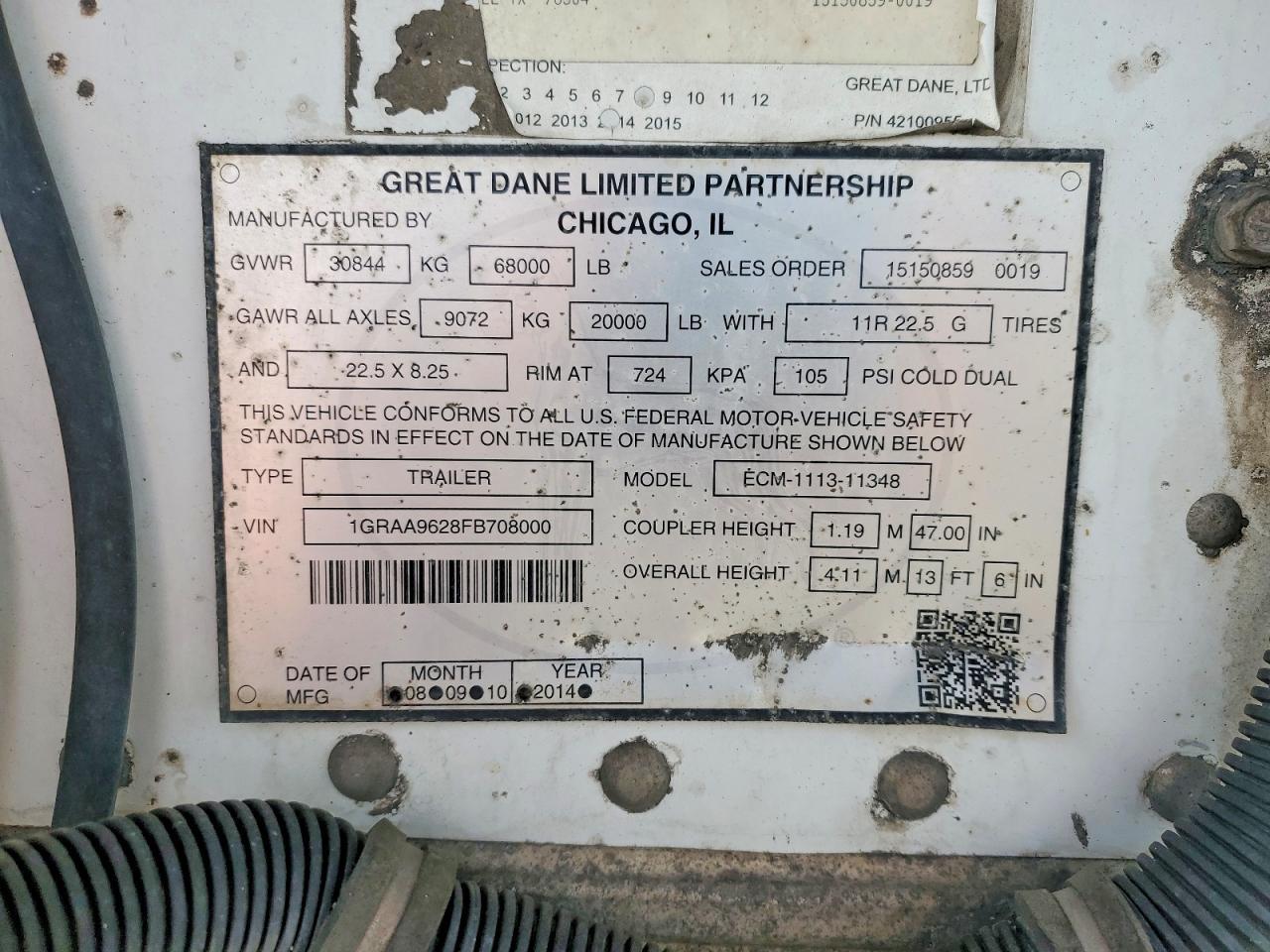 2015 Great Dane ECM-1113-11348 Refrigerated Van Trailer