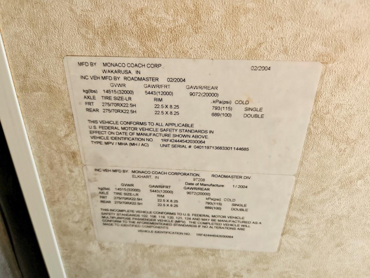 2004 Roadmaster RV