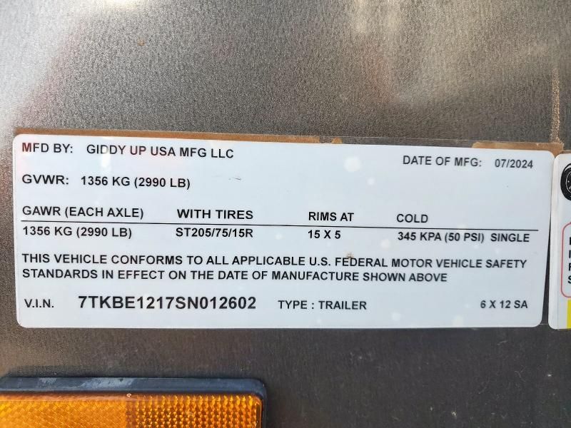 2025 Giddy Up 6 X 12 SA Enclosed Cargo Trailer