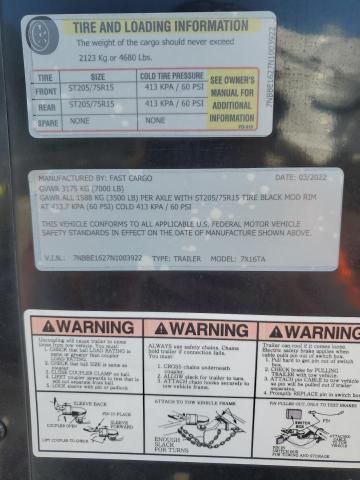 2022 Fast Cargo 7X16TA Enclosed Cargo Trailer