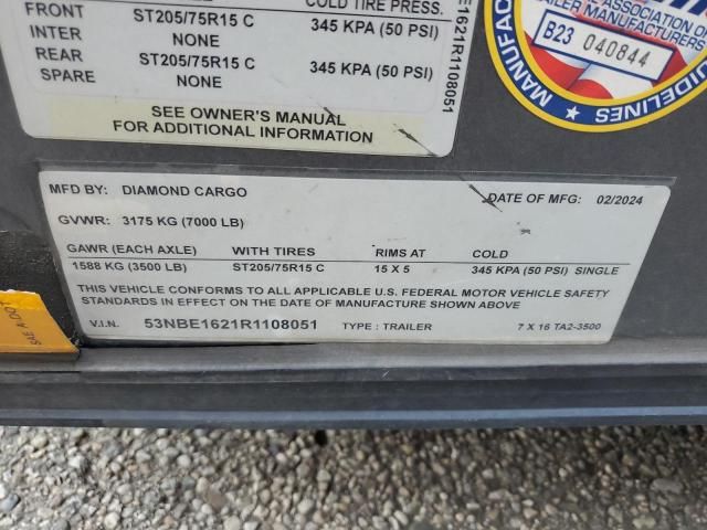 2024 Diamond Cargo 7 X 16 TA2 Enclosed Cargo Trailer