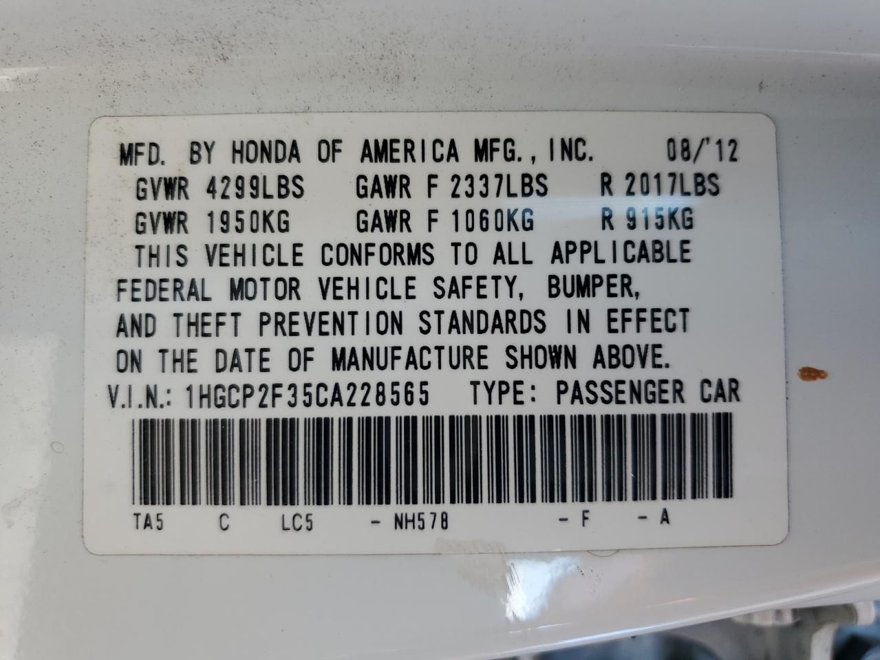 2012 Honda Accord lx