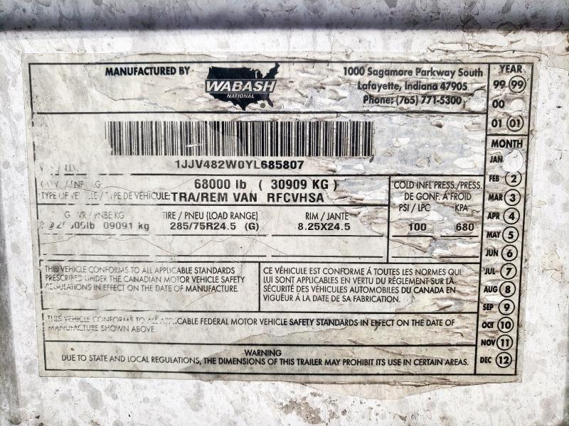 2000 Wabash SH Rfcvhsa Refrigerated Van Trailer