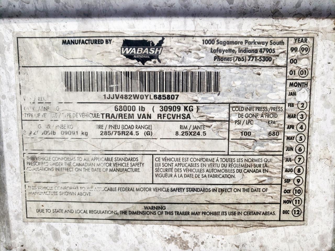 2000 Wabash SH Rfcvhsa Refrigerated Van Trailer
