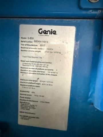 2017 Genie S80X-Boom Lift