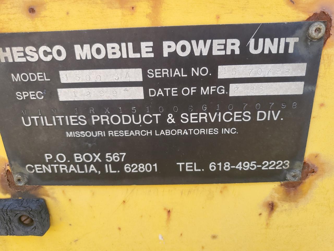 1986 Other 1986 Hesco 1500 3A Mobile Power Unit