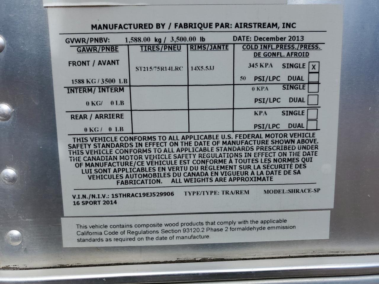 2014 Airstream Trailer