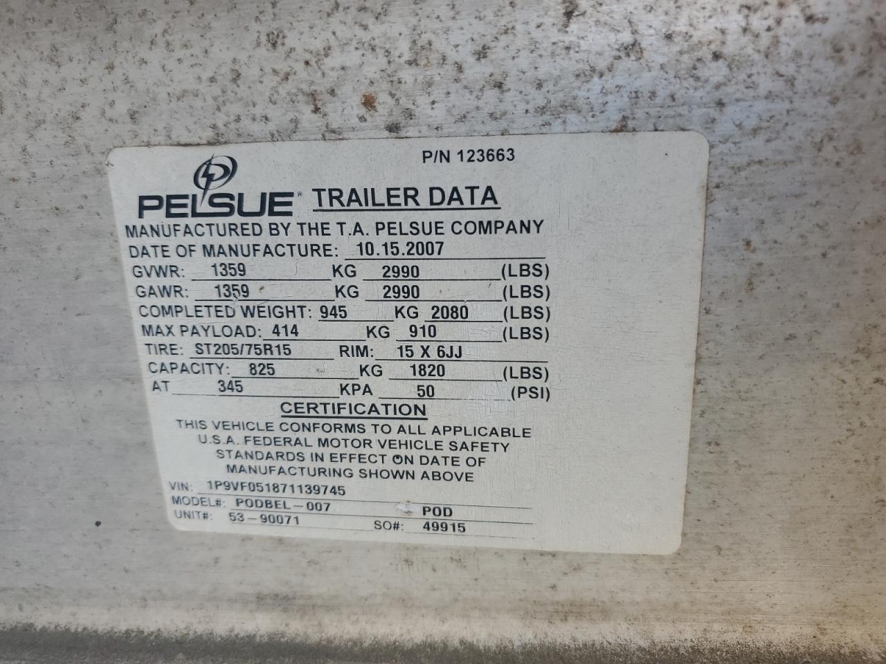 2007 Pelsue Podbel-007 Fiber Optic Splicing Trailer