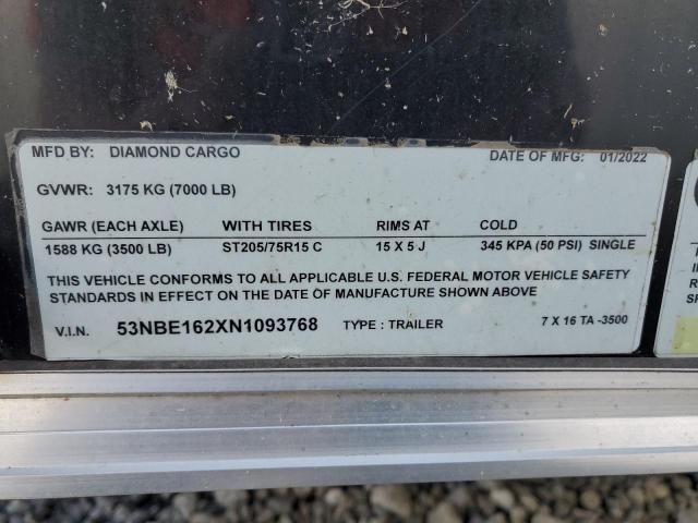 2022 Diamond Cargo 7 X 16 TA  Enclosed Cargo Trailer